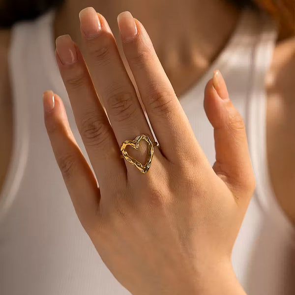 Hamret Heart Ring 18K Guldbelagt - - Ringe - Guld Ring SS18K Vandfast - Fashionfordays