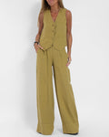 Santal™ | Ærmeløs cardigan og bukser med vide ben - Gul - - mode New old_google - FashionforDays