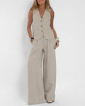 Santal™ | Ærmeløs cardigan og bukser med vide ben - Abrikos - - mode New old_google - FashionforDays