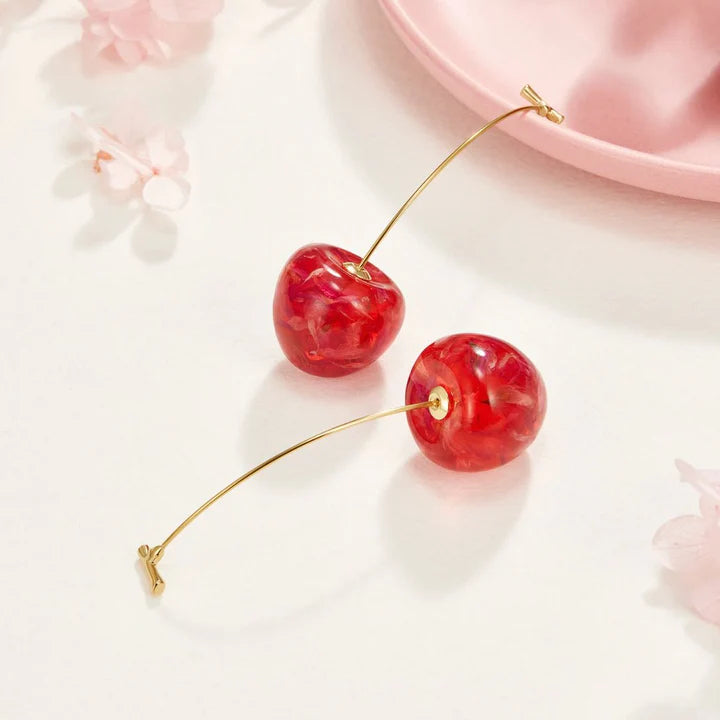 Celia øreringe med lyserøde kirsebær - Pink Guld - - - Fashionfordays