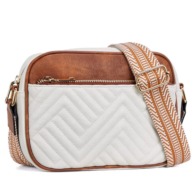 Bella™ - Vegansk Læder Crossbody Håndtaske til Damer - Beige med brun (20cm<Max Længde<30cm) - - - FashionforDays