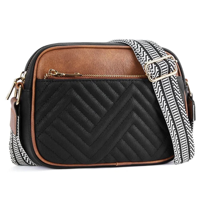 Bella™ - Vegansk Læder Crossbody Håndtaske til Damer - Sort med brun (20cm<Max Længde<30cm) - - - FashionforDays