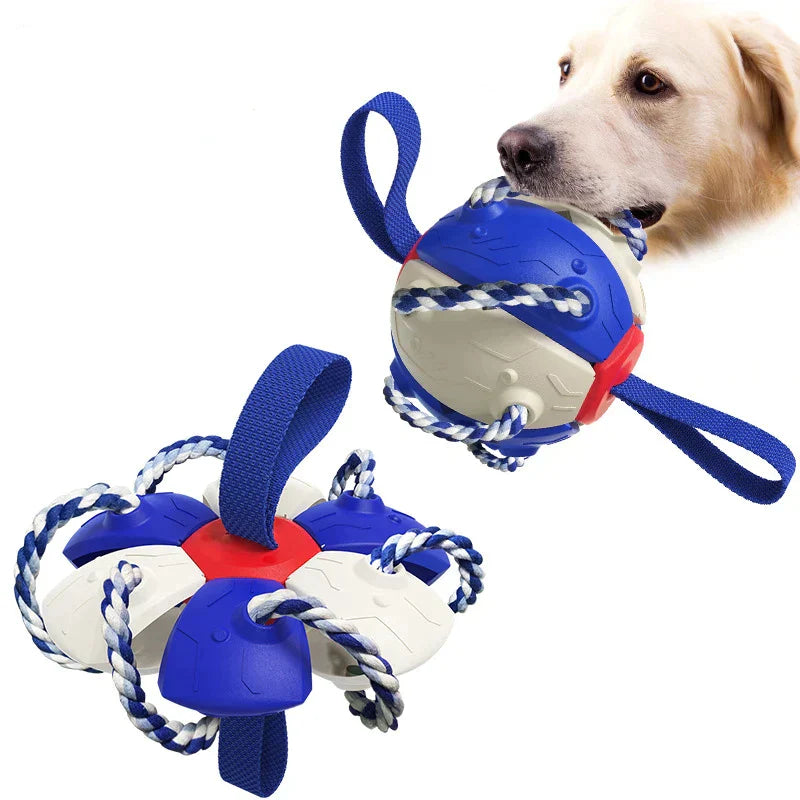 50% RABAT | FetchFrenzy™ | Uforgængelig 2-i-1 hundebold frisbee med reb - Blå Hvid - 0 - pets pp - FashionforDays