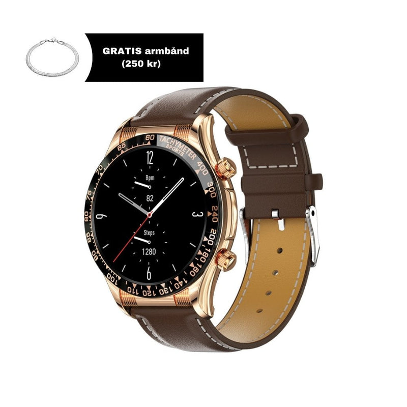 E18 Pro - Premium Smartwatch + Gratis Armbånd - Læder Roserødguld - - bestseller smartwatch - FashionforDays
