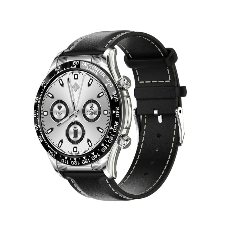 E18 Pro - Premium Smartwatch + Gratis Armbånd - Læder Sølv - - bestseller smartwatch - FashionforDays