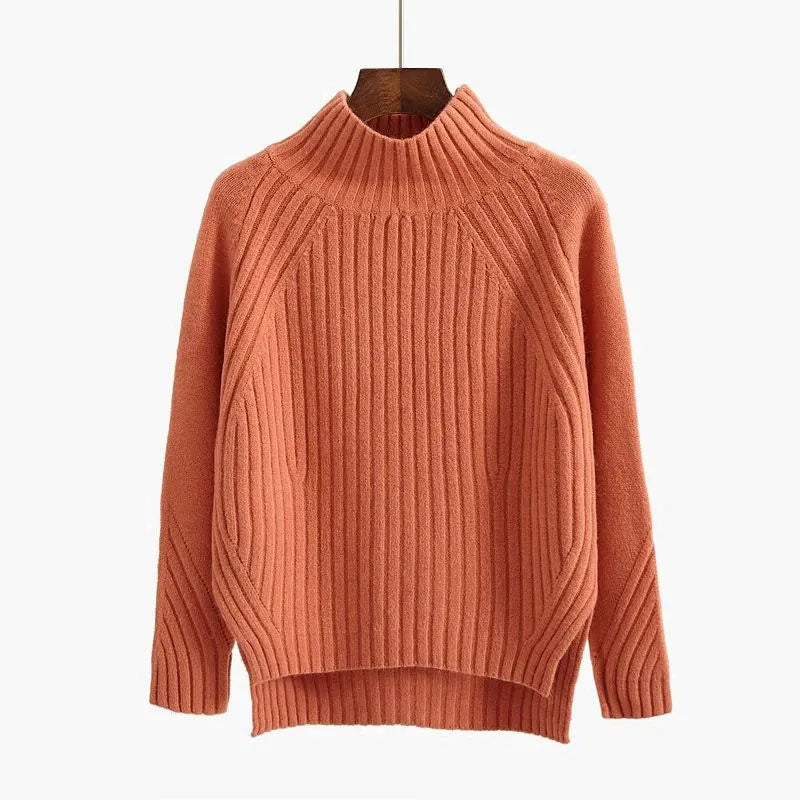 Ellen™| Halv Rullekrave Pullover strikket sweater - Orange - - New old_google - FashionforDays