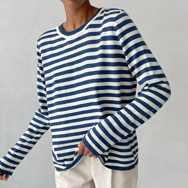 Dagmar - Elegant stribet t-shirt - Sommerlig - Let stof - Azurblå - Trøje - Damer New old_google Sale Trøjer & hættetrøjer - Fashionfordays