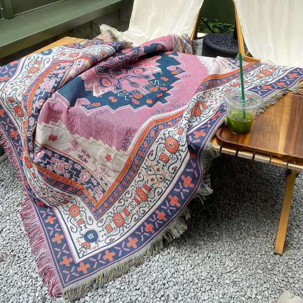 Cozy Tahlia™ | Bøhmisk stilfuldt tæppe - Lyserød blå 130X160CM - Scandinavian Blankets - New old_google - Fashionfordays