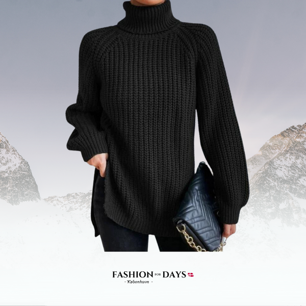 Bomuldspullover med rullekrave, raglanærmer og split i bunden - - - old Women Pullovers - FashionforDays