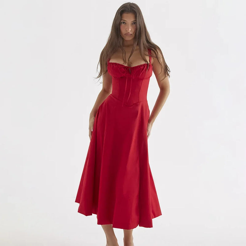 Sofie - Blomstret bustier-kjole med taljeformning - Rød - - - Fashionfordays