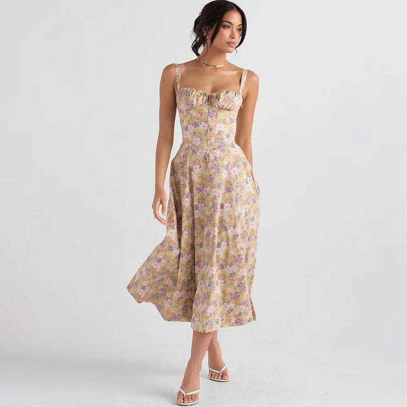 Sofie - Blomstret bustier-kjole med taljeformning - Lavender - - - Fashionfordays
