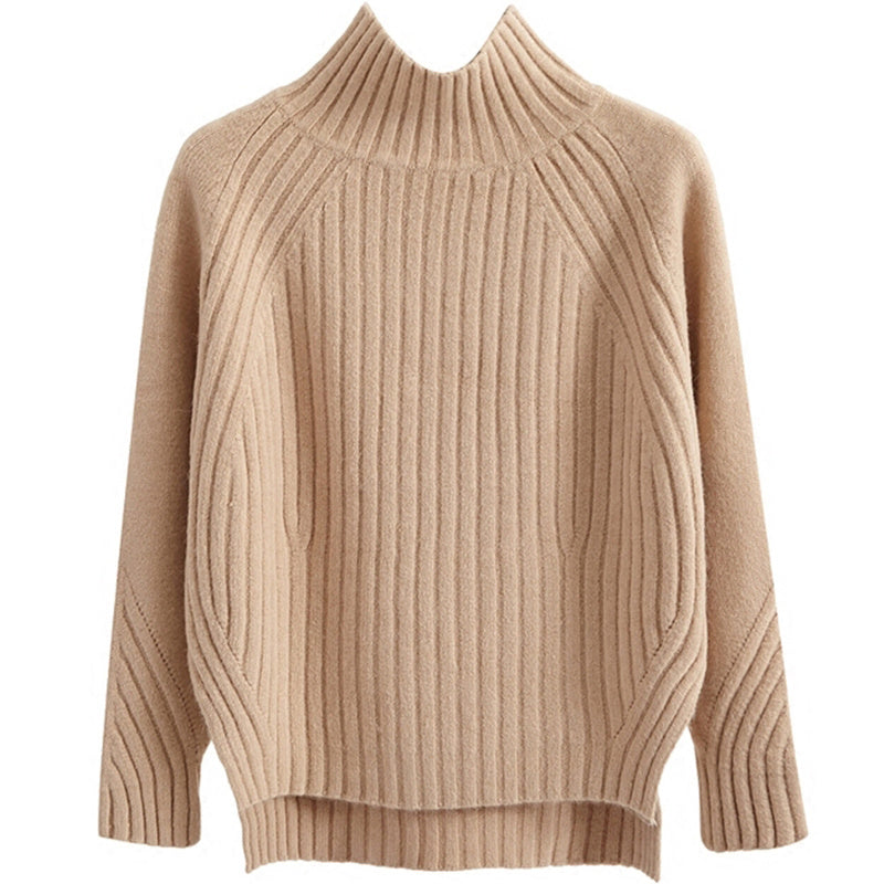 Ellen™| Halv Rullekrave Pullover strikket sweater - Khaki - - New old_google - FashionforDays