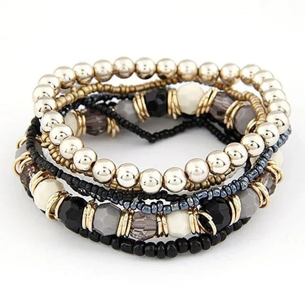 Boheme-armbånd med perler og charme - Sort og guld - - - Fashionfordays