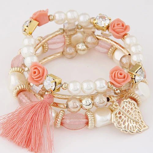 Boheme-armbånd med perler og charme - - - - Fashionfordays