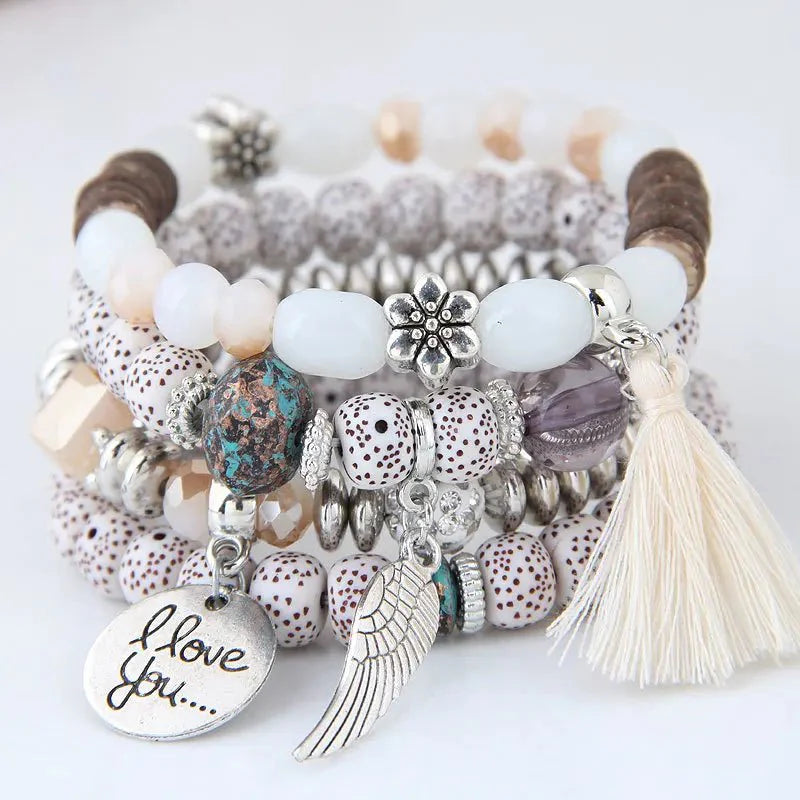 Boheme-armbånd med perler og charme - Hvid - - - Fashionfordays