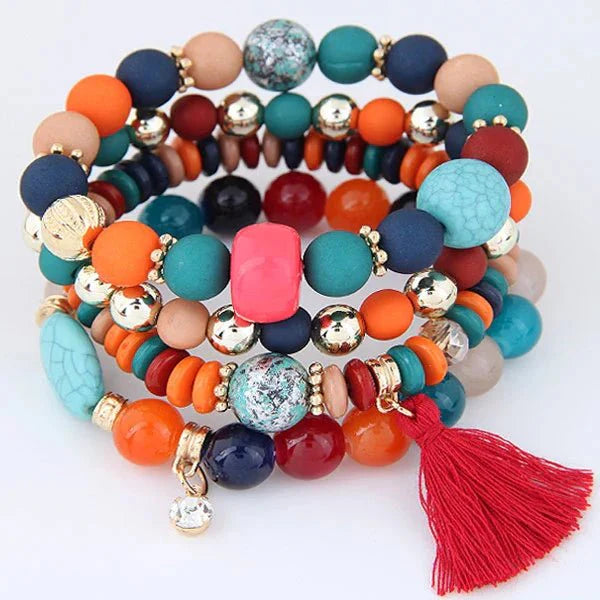 Boheme-armbånd med perler og charme - Farvet - - - Fashionfordays