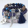 Boheme-armbånd med perler og charme - Blåbrun - - - Fashionfordays