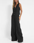 Santal™ | Ærmeløs cardigan og bukser med vide ben - Sort - - mode New old_google - FashionforDays