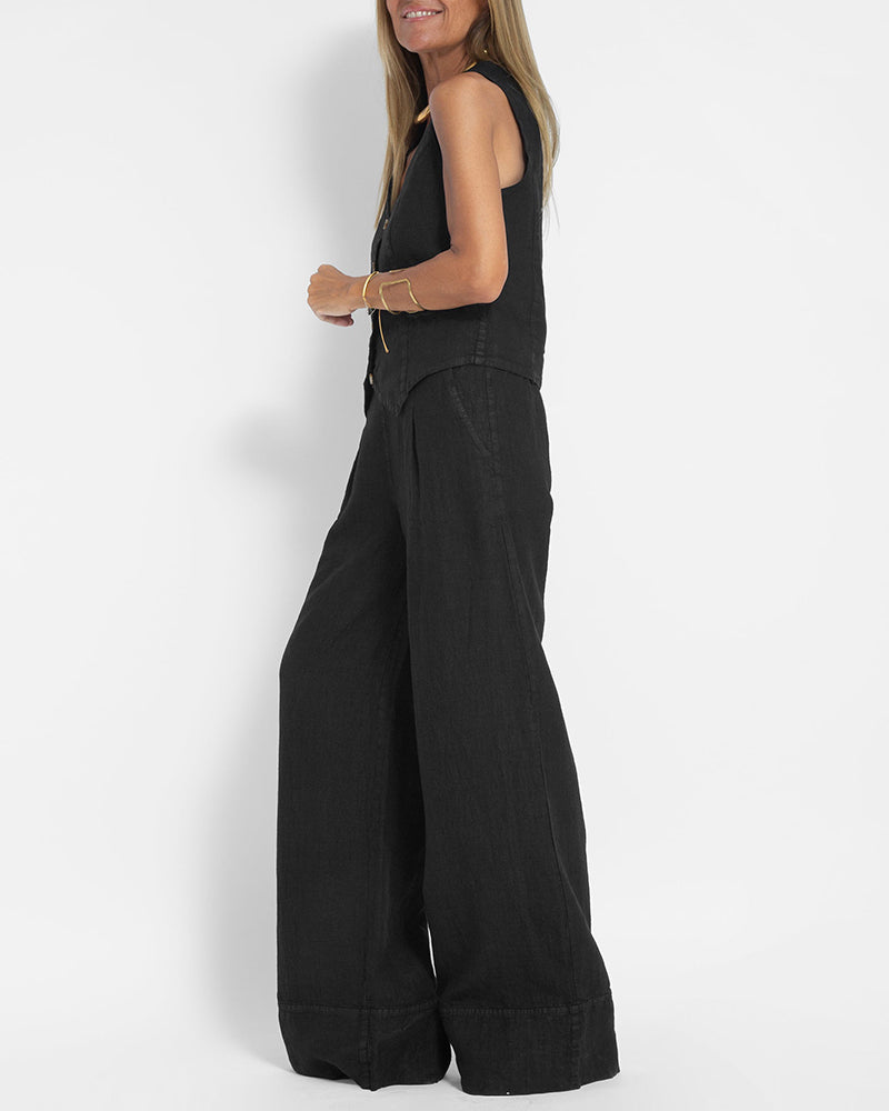 Santal™ | Ærmeløs cardigan og bukser med vide ben - - - mode New old_google - FashionforDays