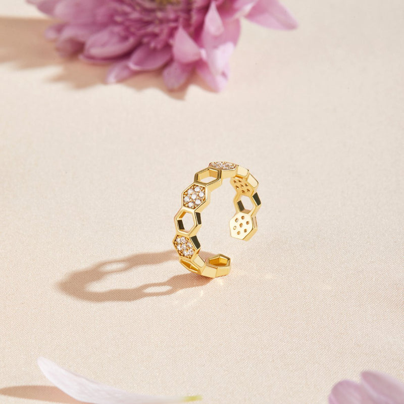 Honeycomb-ring i guld og krystal - - Ring - - Fashionfordays