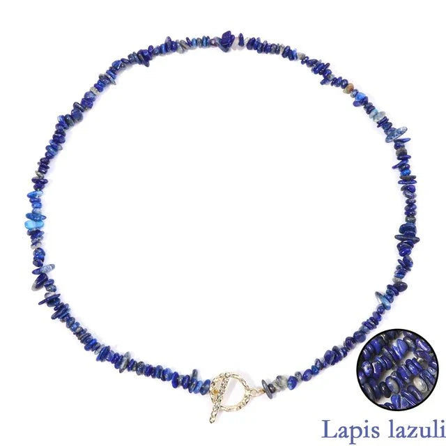 Healende boheme-halskæde med naturligt halvædelsten-grus - Lapis lazuli - - - Fashionfordays