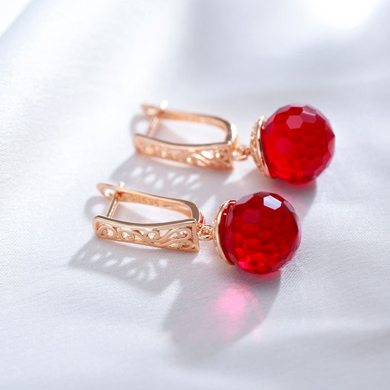 Elegante røde krystalkugle-øreringe i guld - - 0 - New old_google - Fashionfordays