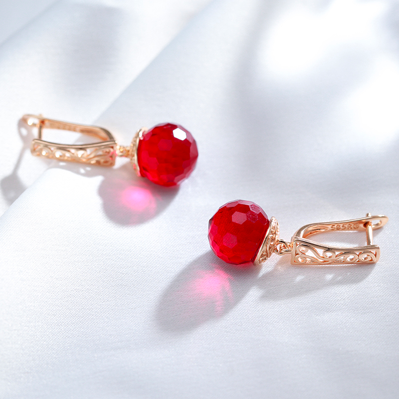 Elegante røde krystalkugle-øreringe i guld - - 0 - New old_google - Fashionfordays