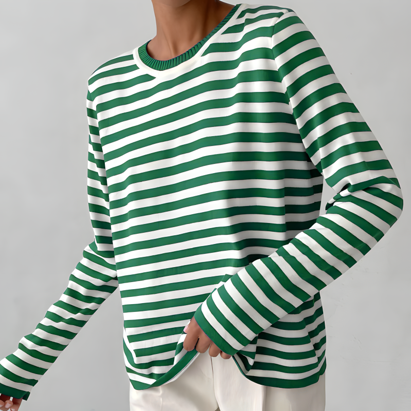 Dagmar - Elegant stribet t-shirt - Sommerlig - Let stof - Safirgrøn - Trøje - Damer New old_google Sale Trøjer & hættetrøjer - Fashionfordays