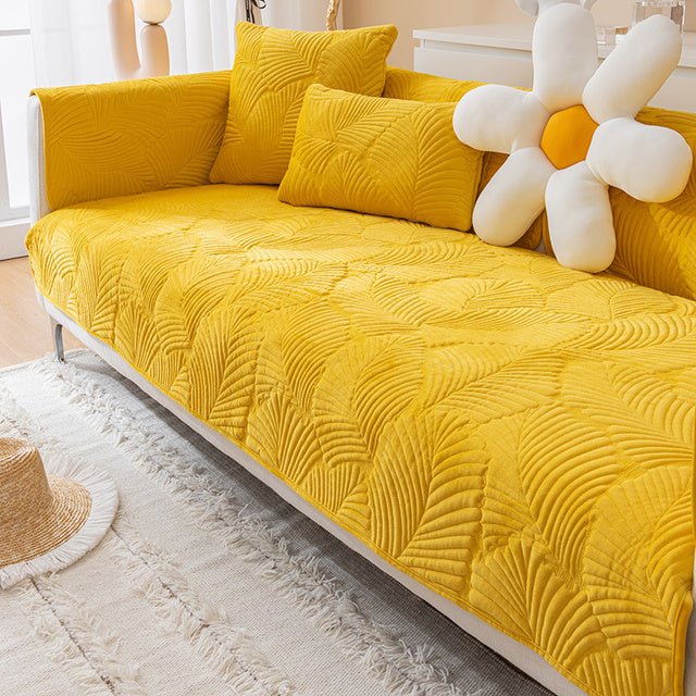 Sofabetræk med bladmønster - Gul - - - Fashionfordays