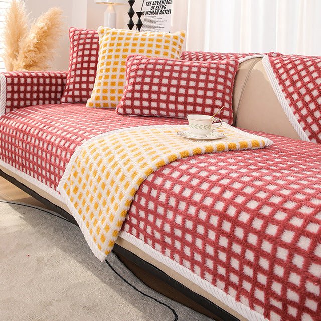Sofabetræk med ternet print og anti-slip - Rød - - above50 - Fashionfordays