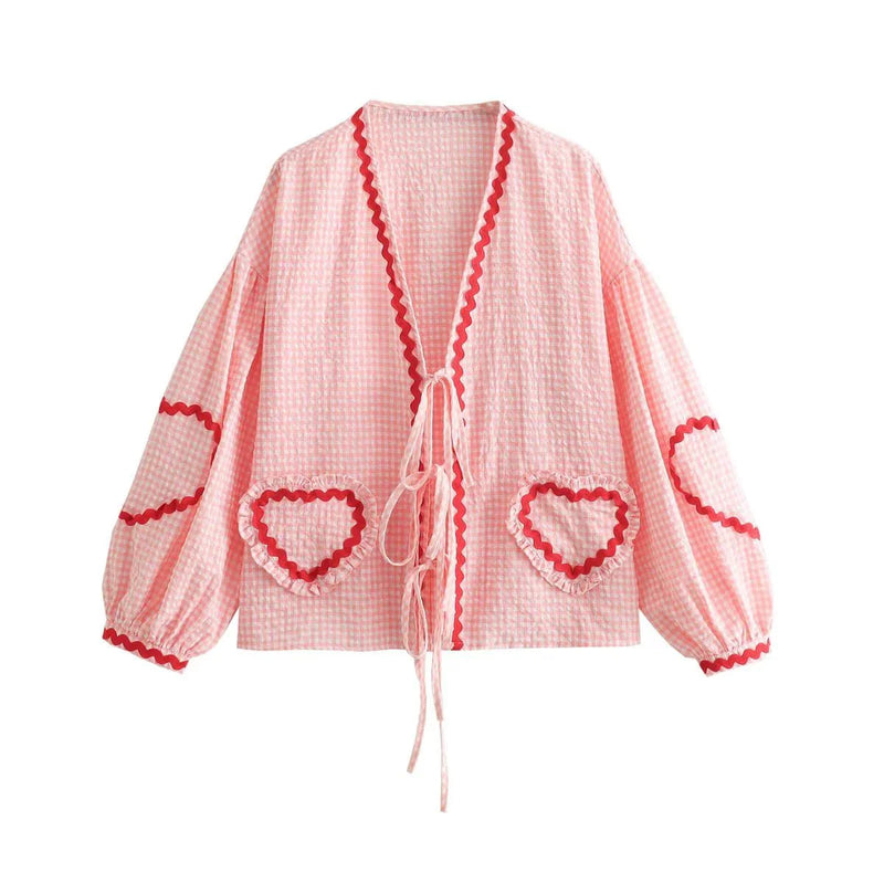 Vintage Elegant Loose Heart Bags Bluse - Lyserød - - - Fashionfordays