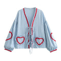 Vintage Elegant Loose Heart Bags Bluse - Blå - - - Fashionfordays