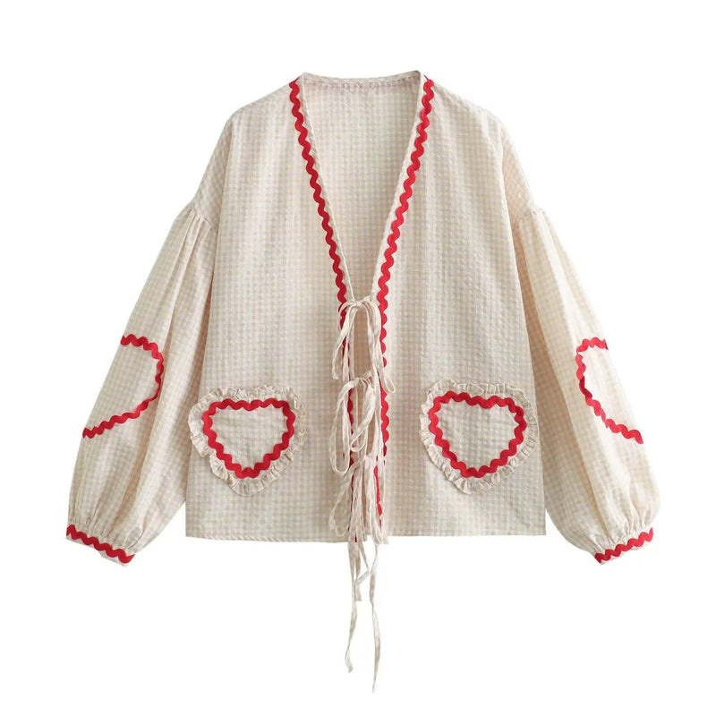 Vintage Elegant Loose Heart Bags Bluse - Hvid - - - Fashionfordays