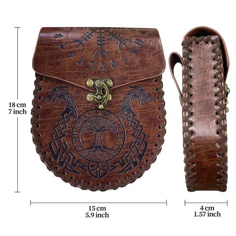 Vintage Middelalderlig Skandinavisk Præget Læderbæltetaske - - - - Fashionfordays