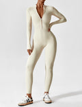 Wanda | Langærmet / kortærmet jumpsuit med lynlås - Langærmet Beige - Sets - Damer New old_google Sale Sets Sportstøj - Fashionfordays
