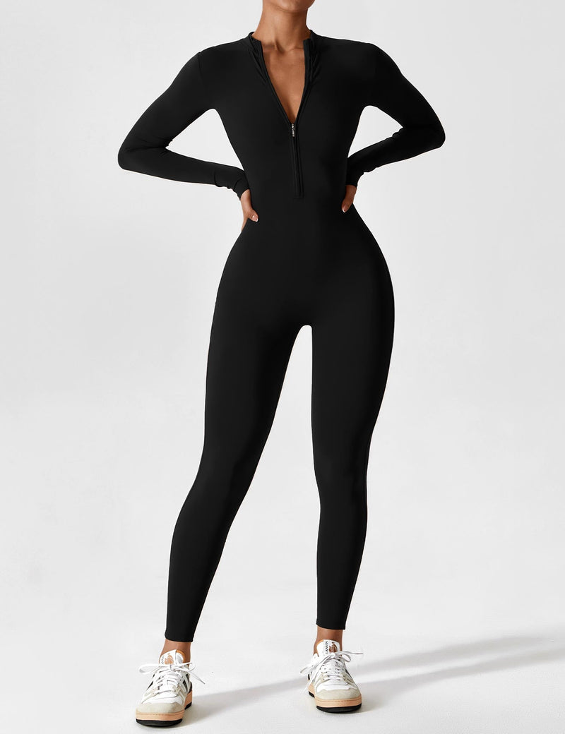 Wanda | Langærmet / kortærmet jumpsuit med lynlås - Langærmet Sort - Sets - Damer New old_google Sale Sets Sportstøj - Fashionfordays