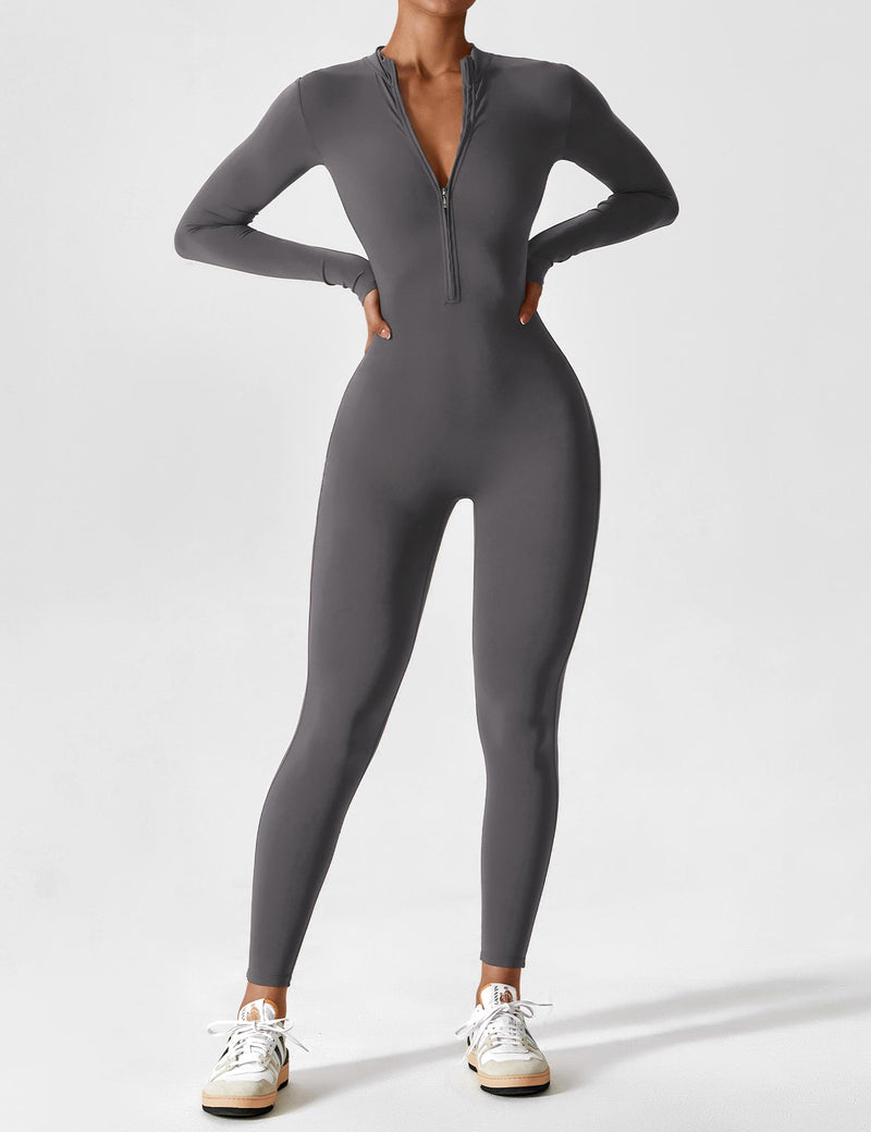 Wanda | Langærmet / kortærmet jumpsuit med lynlås - Langærmet Grå - Sets - Damer New old_google Sale Sets Sportstøj - Fashionfordays