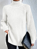 Bomuldspullover med rullekrave, raglanærmer og split i bunden - Hvid - - old Women Pullovers - FashionforDays